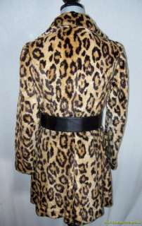 Gorgeous Vintage Leopard Print Faux 60s Coat M/L w/Belt Designer Label 