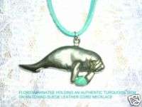 MANATEE w TURQUOISE NUGGET PENDANT 18 SUEDE NECKLACE  