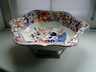 Early Large 1800s Masons Ironstone china Imari pottery hexagonal bowl 