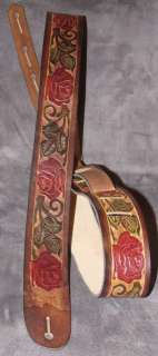 GS08 Made in USA Genuine Solid Leather 1¾ Guitar Strap Red Roses 