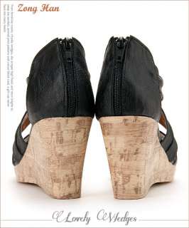   Strappy Zipper Back Wedge Platform Sandals in Black, Ivory, Pink