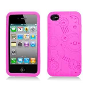  IPhone 4 4S Embossed Gears Pattern in Pink Protector Case 