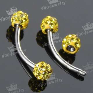 Colors 1P 18ga CZ Crystal Ball Barbell Curved Eyebrow Ring Steel 