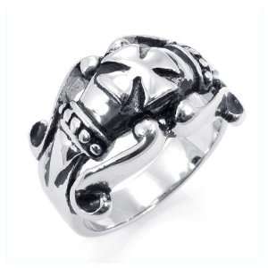  316L Stainless Steel Textured Cross Ring   Size 11 