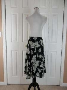 Ann Taylor Loft Petites Size 10P Full Flowy Black Floral Print Skirt 