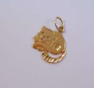  14k Yellow Gold Kitty CAT Charm 14 kt Lazer Cut Pendant Jewelry  
