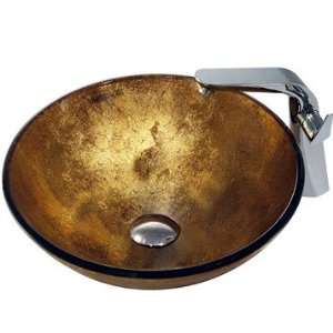  Vigo Liquid Gold Vessel Sink and Faucet with Side Lever 