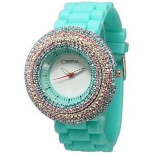   Color Elegant Crystals Rhinestones Bling Silicone Rubber Jelly Watch