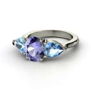  Jessica Ring, Oval Tanzanite 14K White Gold Ring with Blue 