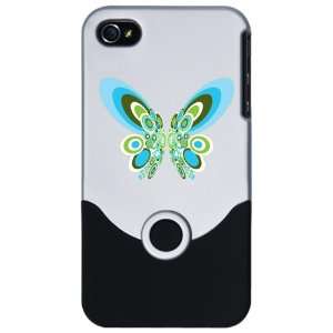  iPhone 4 or 4S Slider Case Silver Retro Blue Butterfly 