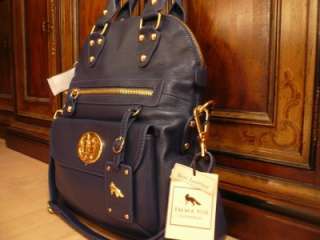   EMMA FOX genuine leather navy blue shoulder tote purse bag $425  