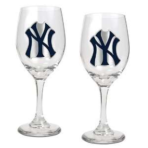   New York Yankees 2pc Wine Glass Set   Primary Logo