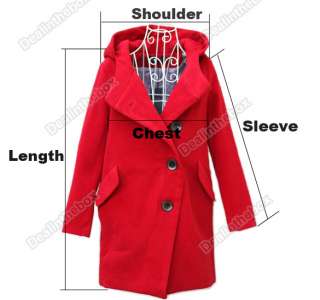   Style Wool Blend Wide lapels Winter Hood Coat Jacket Outwear  