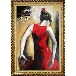  Dancing Girl with Red Long Skirt Oil Painting, with Linen 