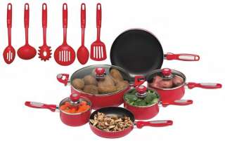 Chefs Secret® 16pc Red Aluminum Cookware Set Pots Pans  
