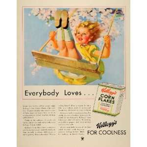  1934 Ad Kellogg Corn Flakes Cereal Swing Child Blossom 