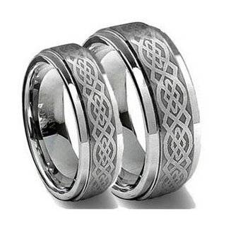 Hers 8MM/6MM Tungsten Carbide Wedding Band Ring Set w/Laser Etched 