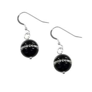  Sterling Silver Onyx and Cubic Zirconia Earrings Jewelry