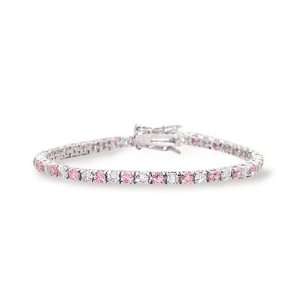 CleverSilvers 7 Inch 3mm Round Pink/Clear Cz Bracelet