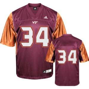 Virginia Tech Hokies Maroon #34 adidas Replica Football Jersey  