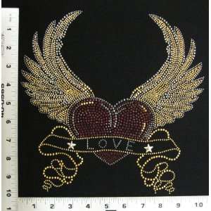  Rhinestone Iron On Transfer Colorful Wing With Heart Design 
