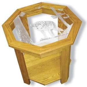   Etched Glass End Table   Etched Wolf Top Octagon