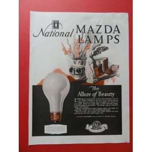 1928 National Mazda Lamps, print advertisment (flowers/desk) original 