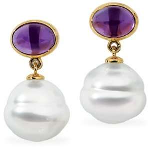   Sea Pearl dangle earrings with purple amethyst GEMaffair Jewelry