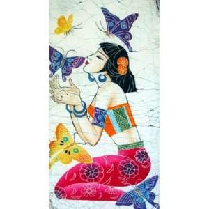  Chinese Art Batik Tapestry Butterfly Girl 