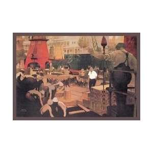   Builders Loading and Unloading Cargo 12x18 Giclee on canvas Home