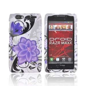  For Motorola Droid RAZR MAXX Purple Lily Black White Hard 