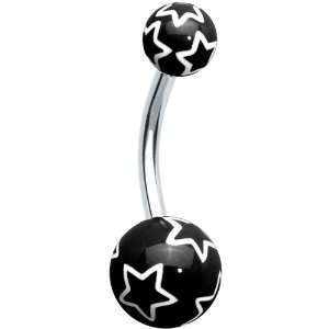  Black White Outline Stars Belly Ring Jewelry