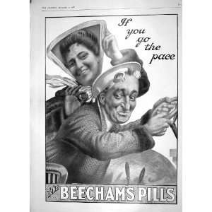   1908 ADVERTISEMENT BEECHAMS PILL LADY MAN DRIVING CAR