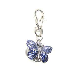 Silver Stainless Pocket Key Chain Mini Clock Purple Butterfly Novelty