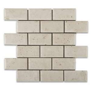  Ivory Travertine 2 X 4 Honed & Beveled Brick Mosaic Tile 