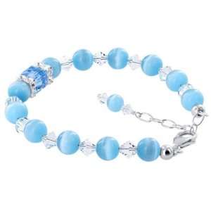  Sterling Silver Cool Blue Cats Eye Beads Clear and Blue 