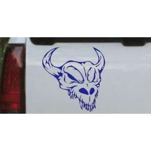 Skull With Horns Skulls Car Window Wall Laptop Decal Sticker    Blue 