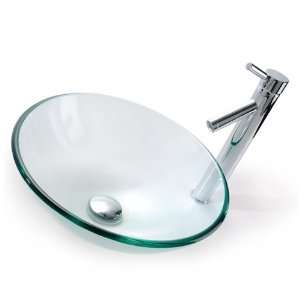Kraus Small Round Clear Glass Vessel Sink and Sheven Faucet C GV 101 