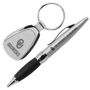  NCAA Oklahoma Sooners Silvertone Brass Pen & Keychain Set 