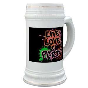  Stein (Glass Drink Mug Cup) Live Love and Party (80s Decor 