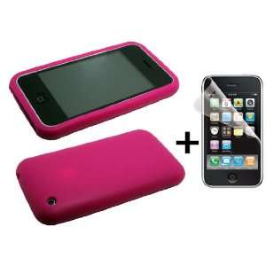 Hot Pink Silicone Soft Skin Case Cover for iPhone 3G ***BUNDLE WITH 