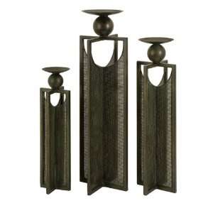   Set of 3 Olive Green Wire Mesh Pillar Candle Holders