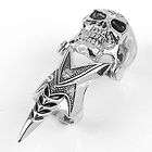 1PC Devil Skull Head Armour Spine Double Two Finger Ring Silver Plated 