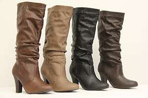 NIB Faux Leather Slouch Knee High Low Heel Fashion Dress Comfort Boots 