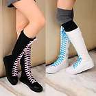   20 Holes Knee High Canvas Sneaker Girl Lady Women Boots Black White