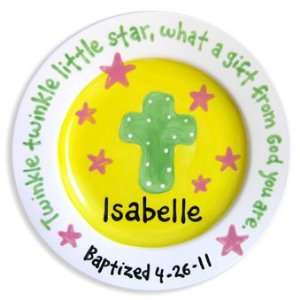    Cross & Stars Baptism Girl Personalized Plate 