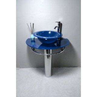 Bathroom Vanities Pedestal Glass Blue Sink Combo W Faucet