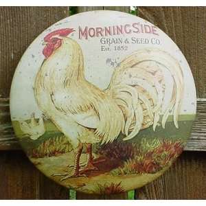   SEED CO. Vintage Metal Round Sign Rooster Farm Tin