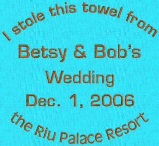 Custom Wedding embroidery Beach Bath Towels turq 12 PC  