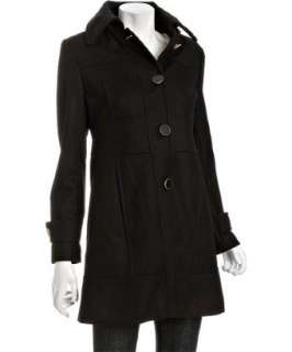 Kenneth Cole New York black wool blend detachable hood button front 